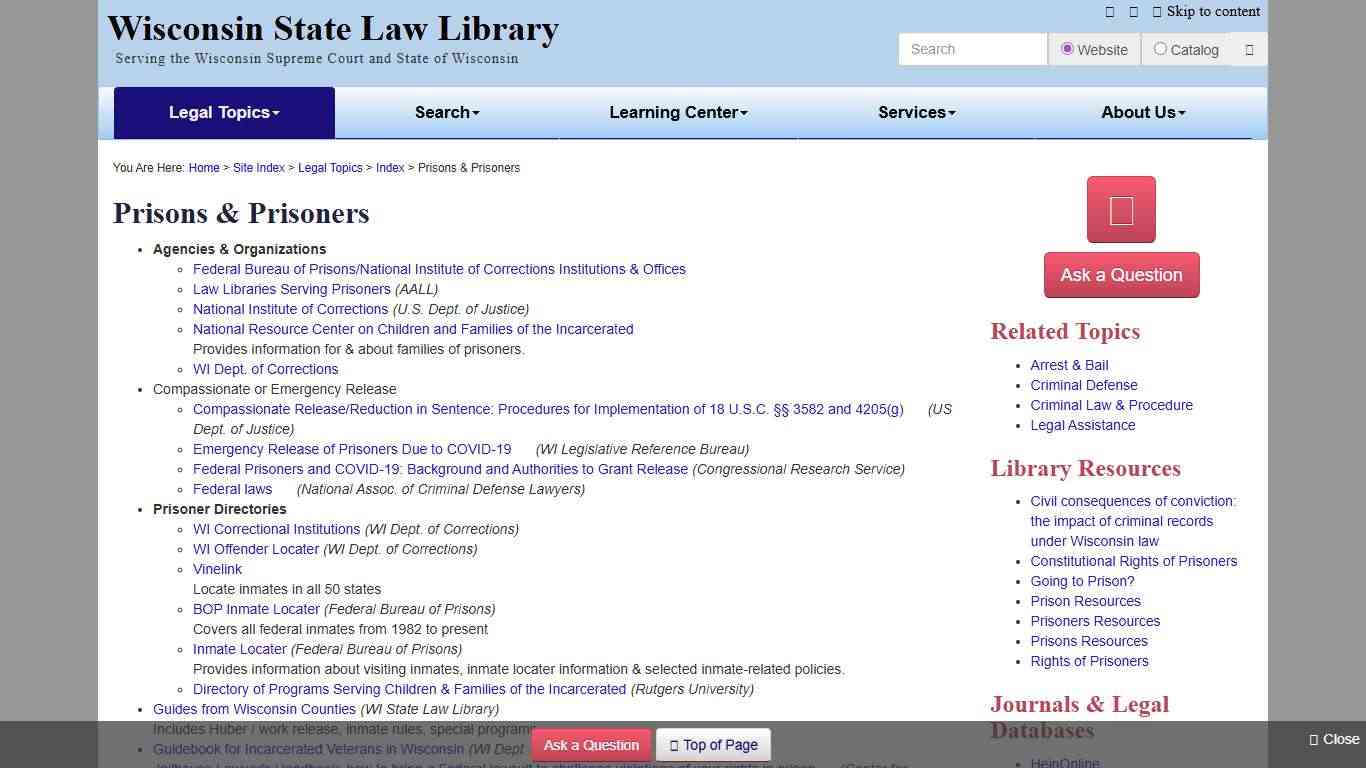 Prisons & Prisoners - Wisconsin State Law Library