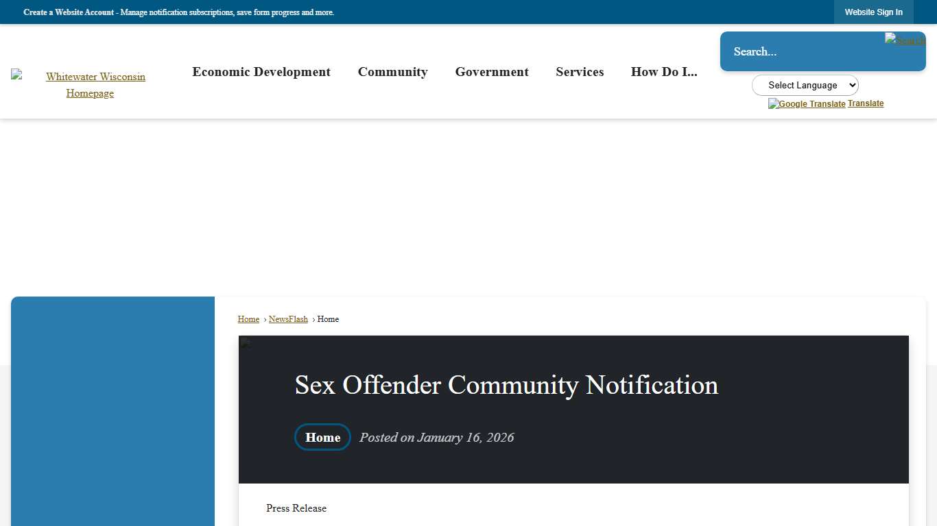 Sex Offender Community Notification • Whitewater, WI